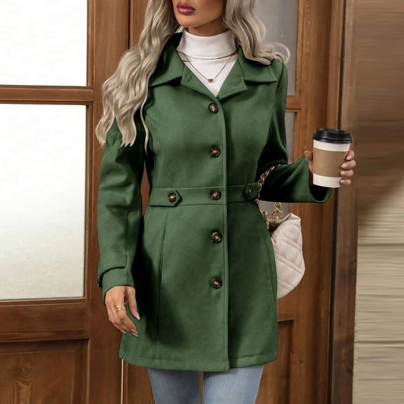 EOYWHK Winter Wool Jackets for Women Long Trench Coats Button Down Cardigan Lightweight Warm Outerwear with Pockets