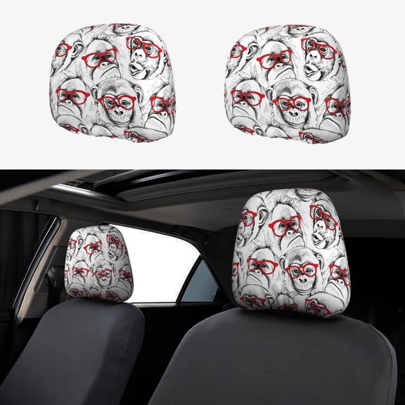 Kdxio Monkey Pattern Print 2 Piece Car Head Rest Covers Set Auto Front/Rear Seats Headrest Cover Universal Fit Most Cars,Sedan, SUV