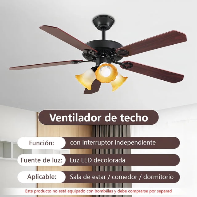 VENTILADOR DE TECHO 52'' CON CONTROL REMOTO 6 VELOCIDADES CAFÉ MADERA.