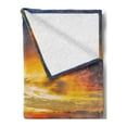 thumbnail image 2 of Beach Soft Flannel Fleece Throw Blanket, Colorful Majestic Sunrise Sky over Ocean with Rock Calm Seacoast Photo, Cozy Plush for Indoor and Outdoor Use, 50" x 70", Blue Orange Cream, by Ambesonne, 2 of 5