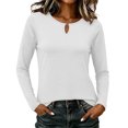 thumbnail image 2 of IUYRTFE Women's Crew Neck Long Sleeve Top with Notched Detail Slim Fit Solid Color Casual Tee, 2 of 8