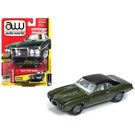 1969 Firebird - 1969 Pontiac Firebird Verdoro Green Poly w/ Flat Black Roof Limited Edition to 3456 pieces 1/64 Diecast Car by Autoworld