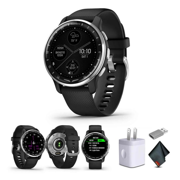 Garmin D2 Air X10 Aviator GPS Smartwatch with Call, Text, Health, Wellness and Aviation Weather Features (Black)   USB Wall Charger   Microfiber Cleaning Cloth   More