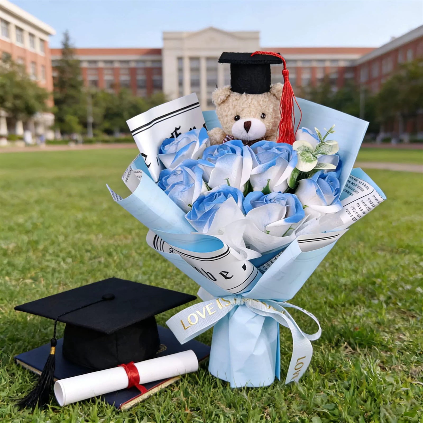 Graduation Gifts Bear Flowers Bouquet Rose Graduations Flower Bouquet for Birthday, Teacher Appreciation Gifts Christmas Home Décor