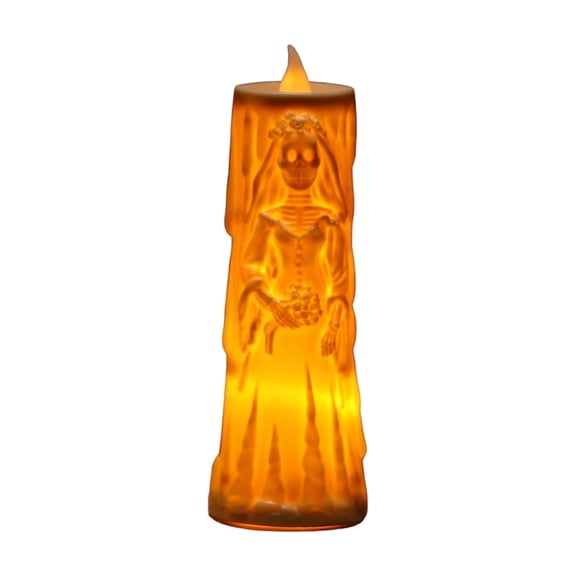 Halloween Electronic Flameless Candle Set with Bride and Groom Skeleton Figures and LED Pumpkin Lamp Soft Resin Table Centerpiece for Haunted House Party Decor