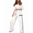 thumbnail image 3 of Women'S Fall Spring 2 Piece Blazer Outfits Business Casual Oversized Jacket Wide Leg Work Pants White S, 3 of 9