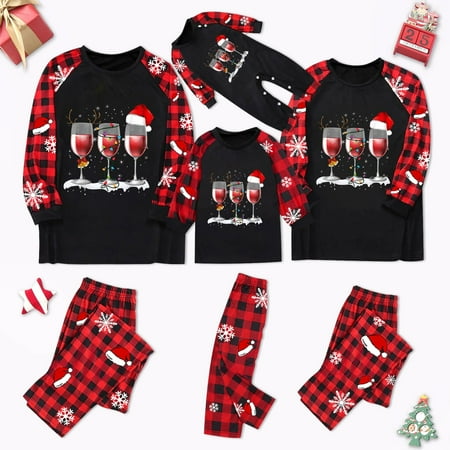 

LEEy-world Christmas Gifts For Family Matching Pjs Xmas Jammies Red Buffalo Plaid Sleepwear Santa Elk Holiday Pajama Set