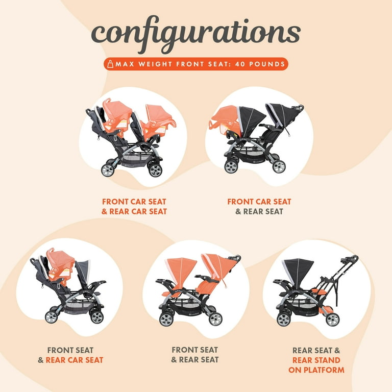 Baby Trend Sit N Stand Tandem Stroller + Car Seats (2) Travel System, Stormy