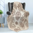 thumbnail image 4 of Floral Soft Flannel Fleece Blanket, Flowers and Paisley Pattern Doodles in Various Shapes and Designs Monochrome Image, Cozy Plush for Indoor and Outdoor Use, 70" x 90", Beige Brown, by Ambesonne, 4 of 5