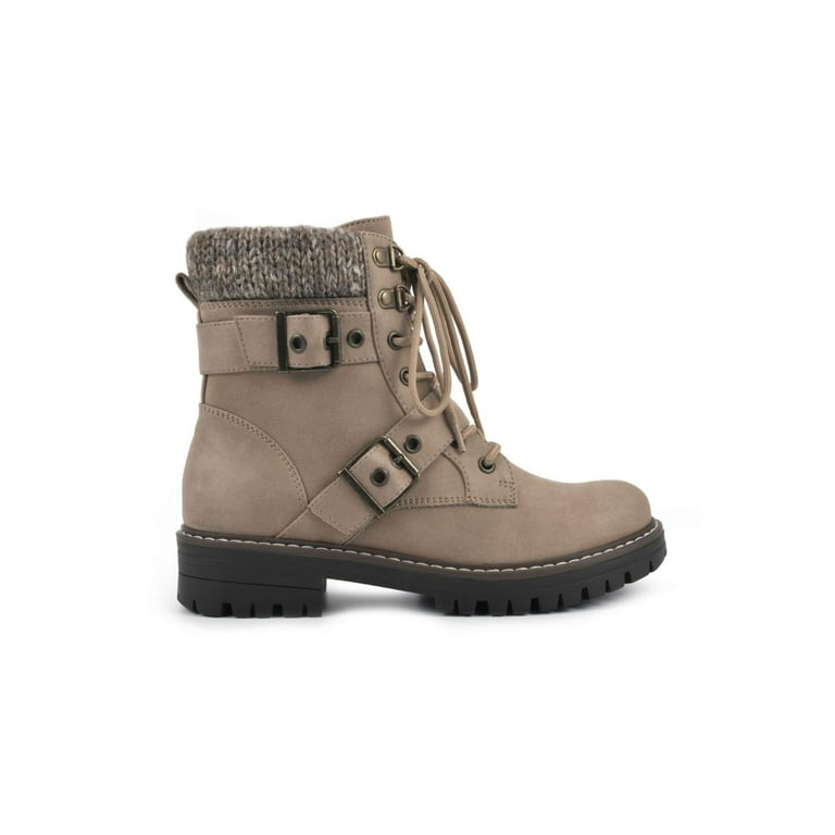 CLIFFS BY WHITE MOUNTAIN Womens Beige Lace Up Pull Tab Lug Sole