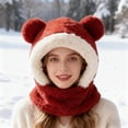 thumbnail image 2 of MIASHUI Adult Bear Ear Cartoon Pullover Hat Winter Neck Scarf Connected Thick Windproof Hat Ear Protection Scarf Brick Red, 2 of 4