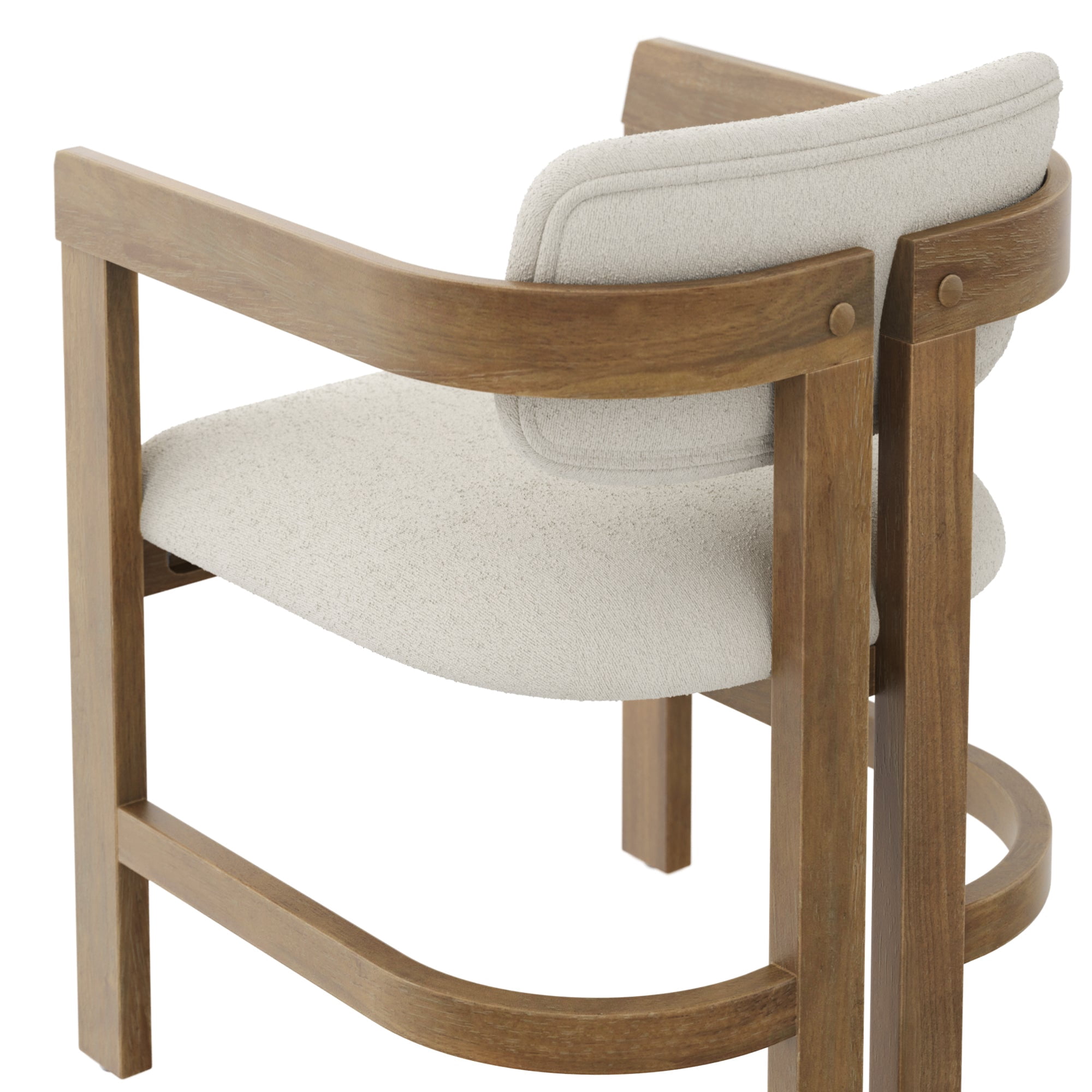 Nathan James Veya Modern Boucle Upholstered Dining Chair with Curved Back, Full Armrests, and Solid Wood Legs, Light Brown