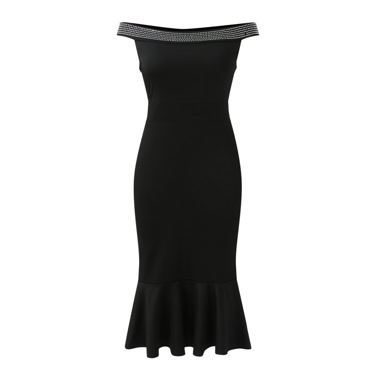 black dress with fur coat Miss Circle Women Evelyn Fur-Trimmed Mini A-Line Dress main image 1