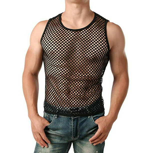 Mesh Sheer T-shirt Gym Fish Net Muscle Tee Vest - Walmart.com