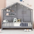 thumbnail image 3 of Harper & Bright Designs Twin Size House Bed with Storage Shelves and Rails, Wood Kids Montessori Bed Frame with Window and Sparkling Light Strip on The Roof for Boy Girls, Gray, 3 of 12