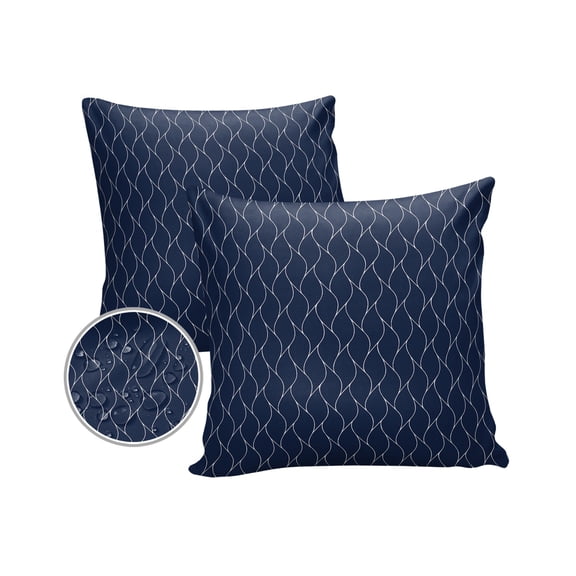 Pack of 2 Outdoor Pillow Covers, Wave Texture Navy Modern Art Geometric Waterproof Square Throw Pillowcase Cushion Decorative Pillow Covers for Couch Patio Tent, 18x18 in