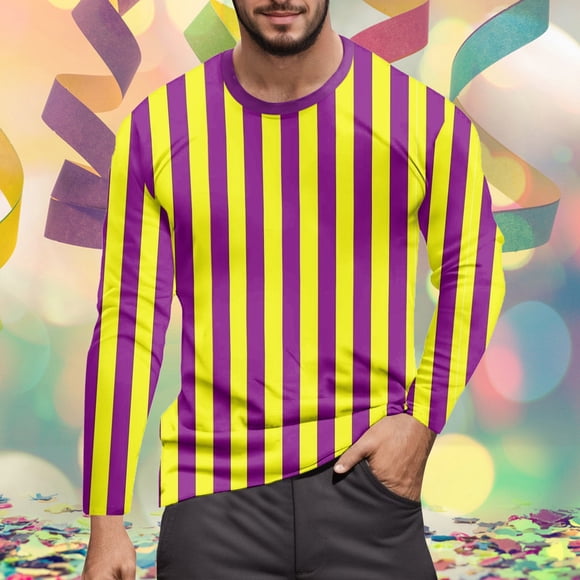 Men's Everyday Comfort Color Striped Long Sleeve Crew Neck Tee for Casual Beachwear and Streetwear