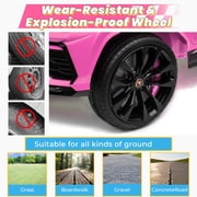 Lamborghini 12V Ride On Car for Kids, Electric Car with Remote Control, Music Player, Led Lights, Powered Ride On Toys for 3+ Years Olds Girls Boys, Pink