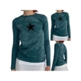 thumbnail image 4 of hirigin Women's Spring Autumn Slim Tops Long Sleeve Round Neck Star Print Skinny T-shirt, 4 of 5
