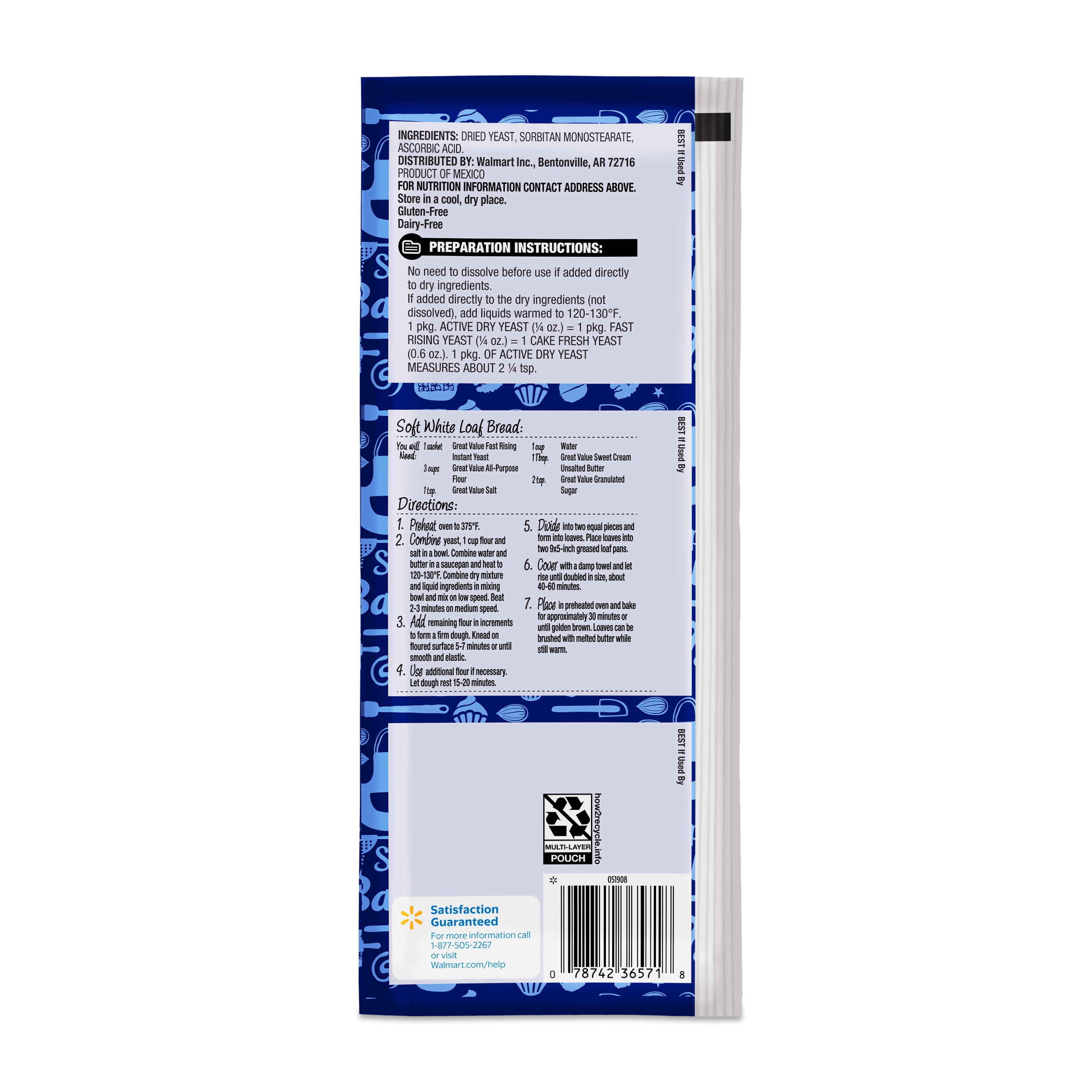Great Value Fast Rising Instant Yeast, 0.25 oz, 3 Count