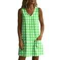 thumbnail image 6 of Women's Gingham Plaid Sleeveless Tunic Dress V Neck Loose Shift Mini Dress with Pockets Comfy Lounge Outfits Summer Beach Sundress Mint Green, 6 of 7