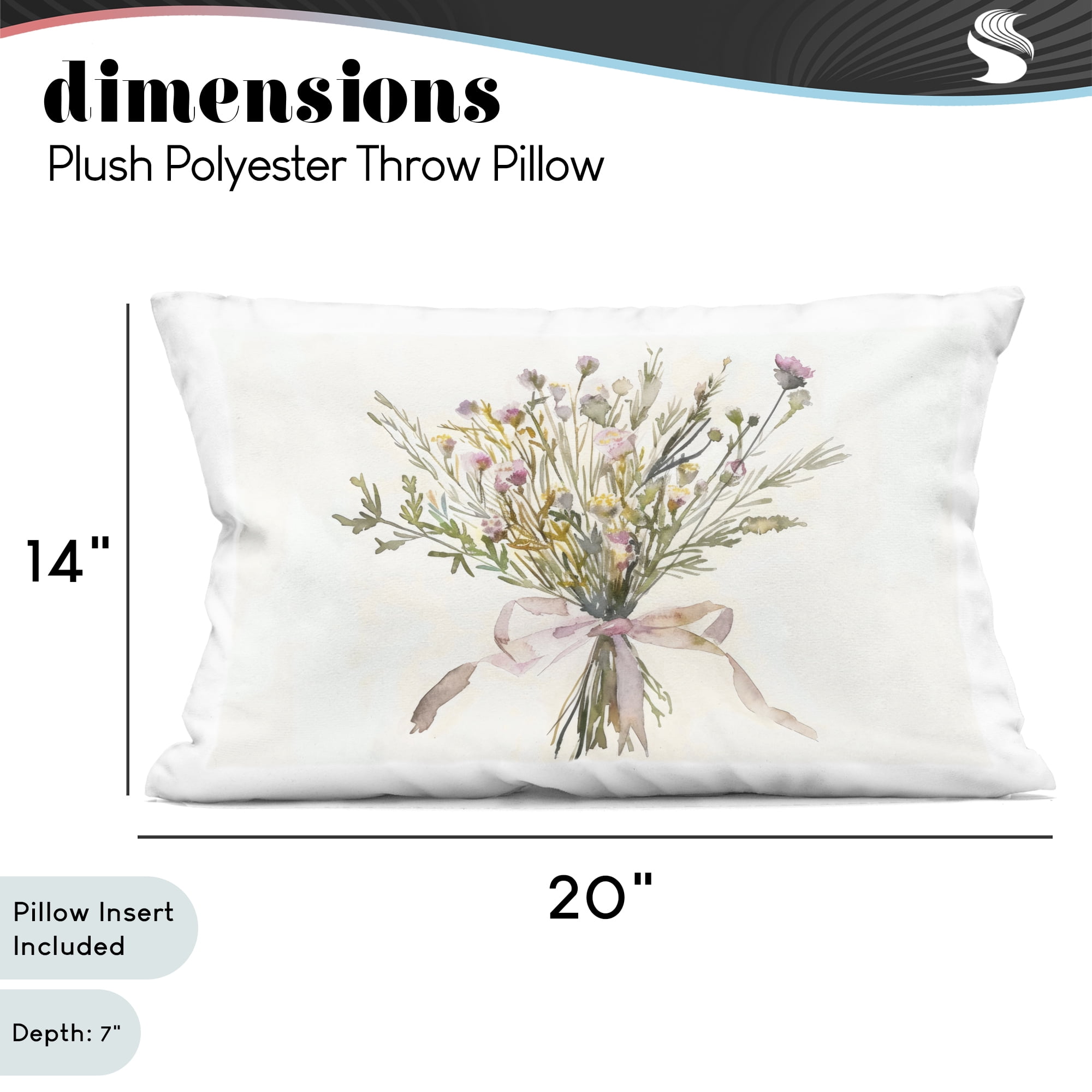 Stupell Industries Bouquet of Wildflowers with Bow Decorative Printed Throw Pillow, design by Creative Studio, 14 x 7 x 20