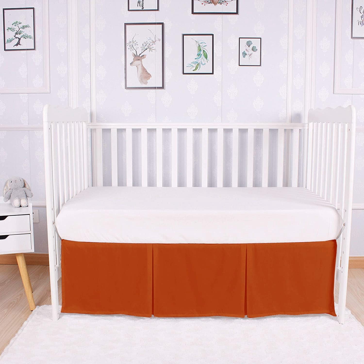 1 Piece Crib Pleated 100% Egyptian Cotton 800 Thread Count Bedskirt for Baby Boys Girls Crib Pleated Toddler (28” x 52” x 14’’) Bed Skirt - Burnt Orange Solid