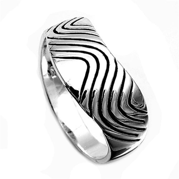 925 Sterling Silver Curved Lines Pattern Fashion Ring Size 6