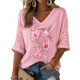 thumbnail image 2 of Womens Breast Cancer Shirts Pink Ribbon 3/4 Sleeve Vneck Shirt Cancer Awareness T-Shirt Spread The Hope Shirt, 2 of 6