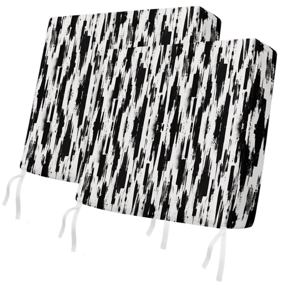 Outdoor Patio Cushion Covers 2 Pack Black Abstract Lines Chair Pads Slipcovers with Ties & Zipper Waterproof Graffiti Vertical Stripes Seat Cushion Covers for Outdoor Couch Sofa 24x24 Inch