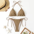 thumbnail image 4 of UTSJKR Women Halter String Bikini Set Sexy Swimwear Thong Cheeky Two Piece Swimsuits Summer Beach Solid Triangle Bathing Coffee XL, 4 of 7