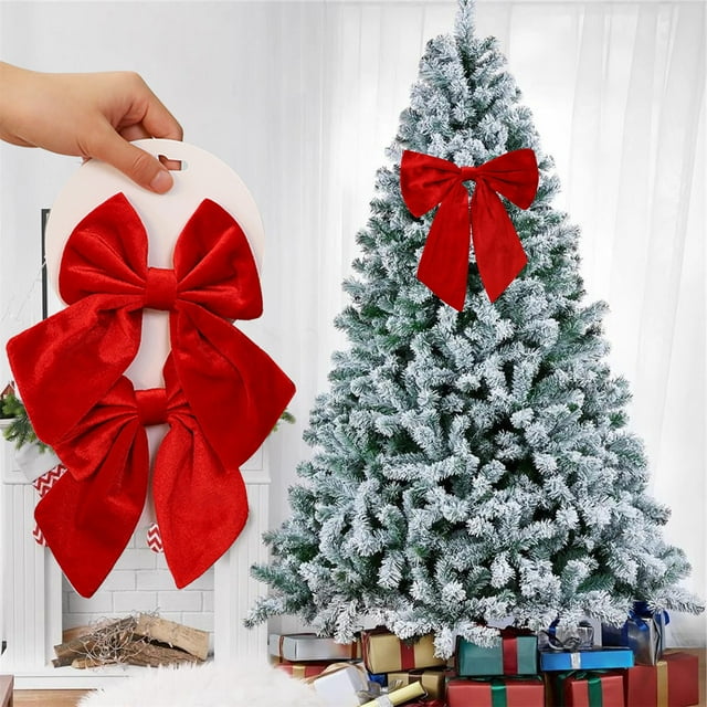 Nœuds de Noël en Velours pour Arbre et Décoration de Fenêtre - Ornements de Fête Rouges et Verts avec Cordon Suspendu