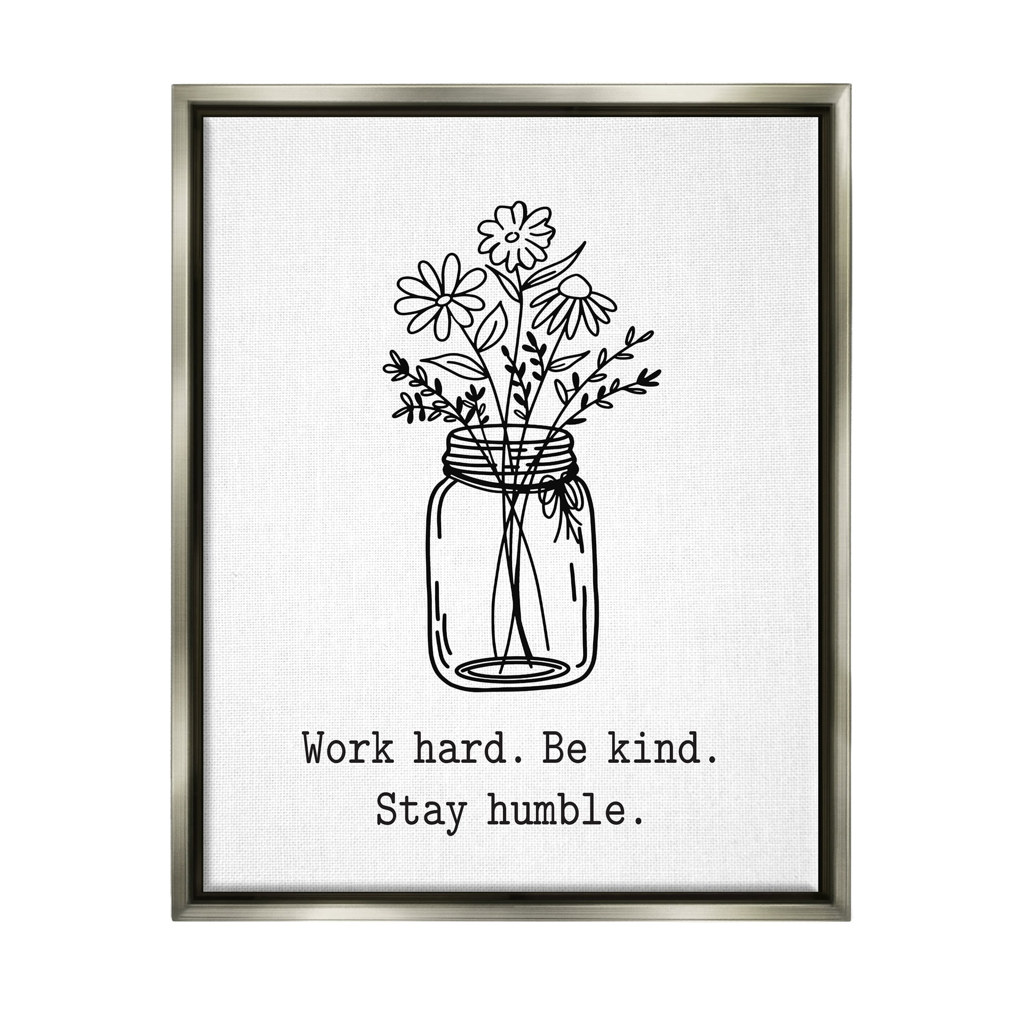 Stupell Industries Stay Humble Casual Floral Line Doodle Bouquet Graphic Art Luster Gray Floating Framed Canvas Print Wall Art, Design by Lettered and Lined