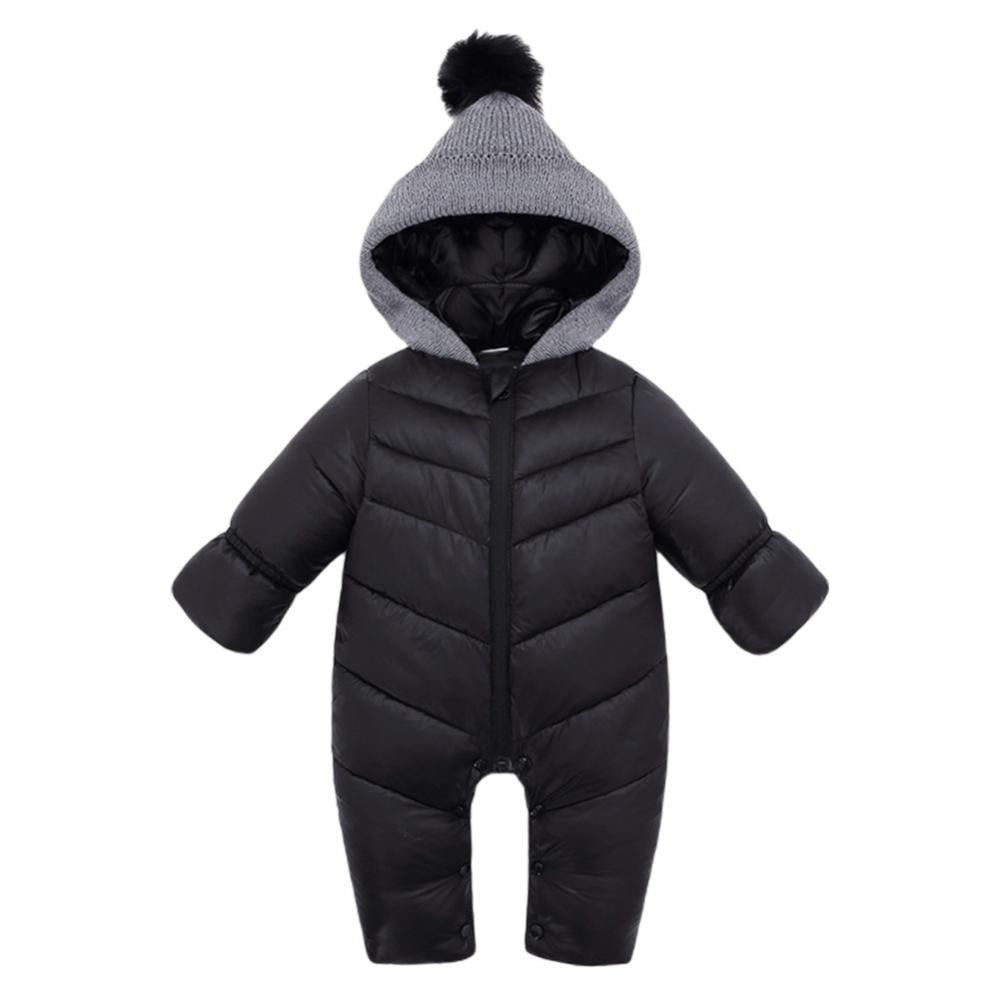 Baby Down Jacket Snow Zipped Jumpsuit Pompom Hooded Newborn Boys Girls