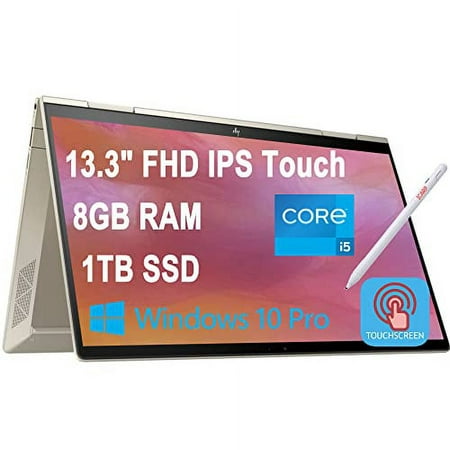 HP Envy x360 13 2-in-1 Laptop 13.3inch FHD IPS Touchscreen (1000 Nits) 11th Gen Intel 4-Core i5-1135G7(Beats i7-10710U) 8GB RAM 1TB SSD Fingerprint Backlit Thunderbolt Win10 Pro + Pen Pale Gold