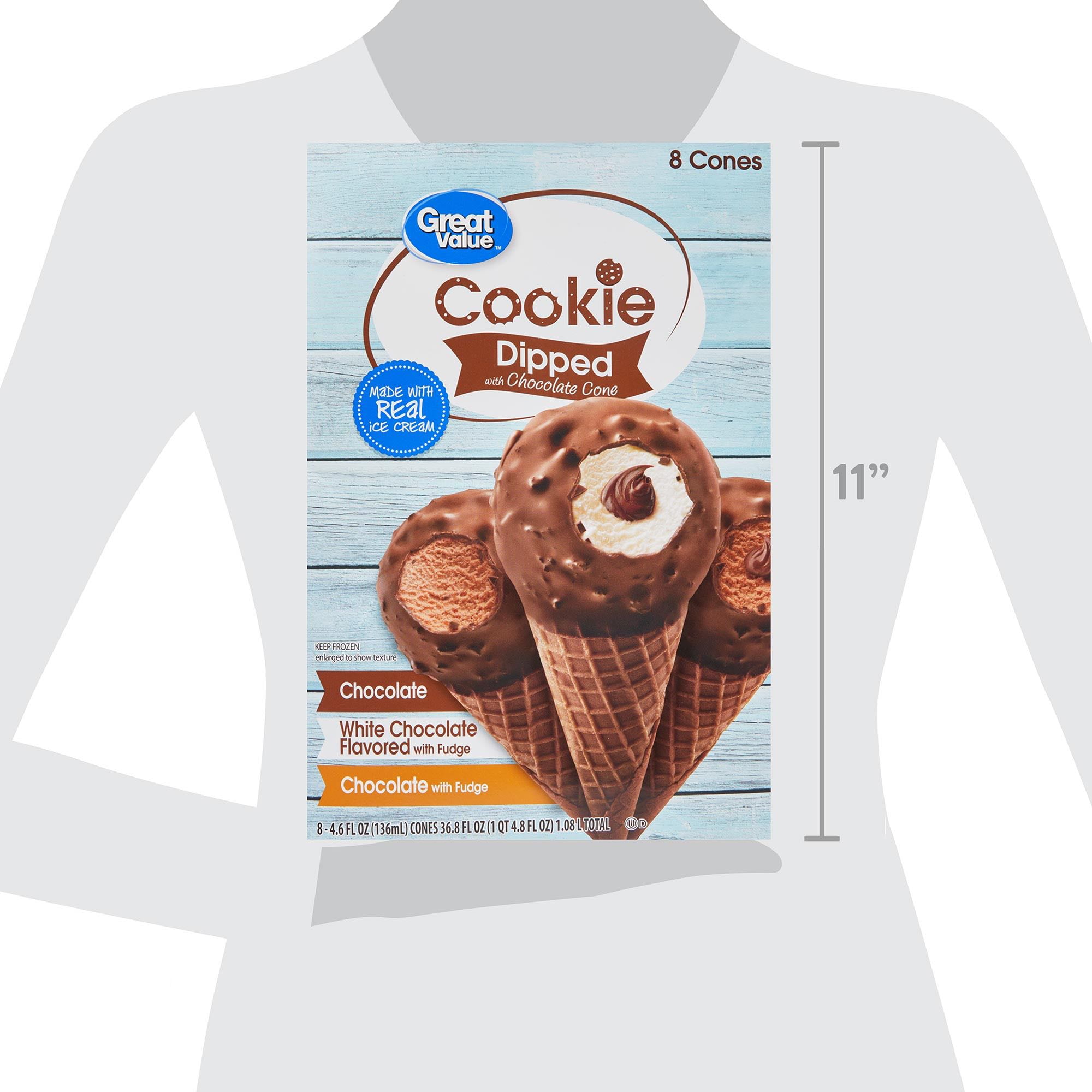 Great Value Cookie Dipped with Chocolate Ice Cream Cones, Variety Pack, 4.6 fl oz, 8 Pack