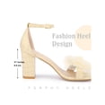 thumbnail image 4 of BLISSFUL STEP Women's Shoes Stone Pattern Chunky Heel Ankle Strap Open Toe Mesh Bow Sandals Beige 8, 4 of 6