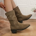 thumbnail image 5 of YLYL Womens Suede Mid Calf Boots Slip on Lace up Wide Width Anti-slip Chunky Heel High Boots, 5 of 7