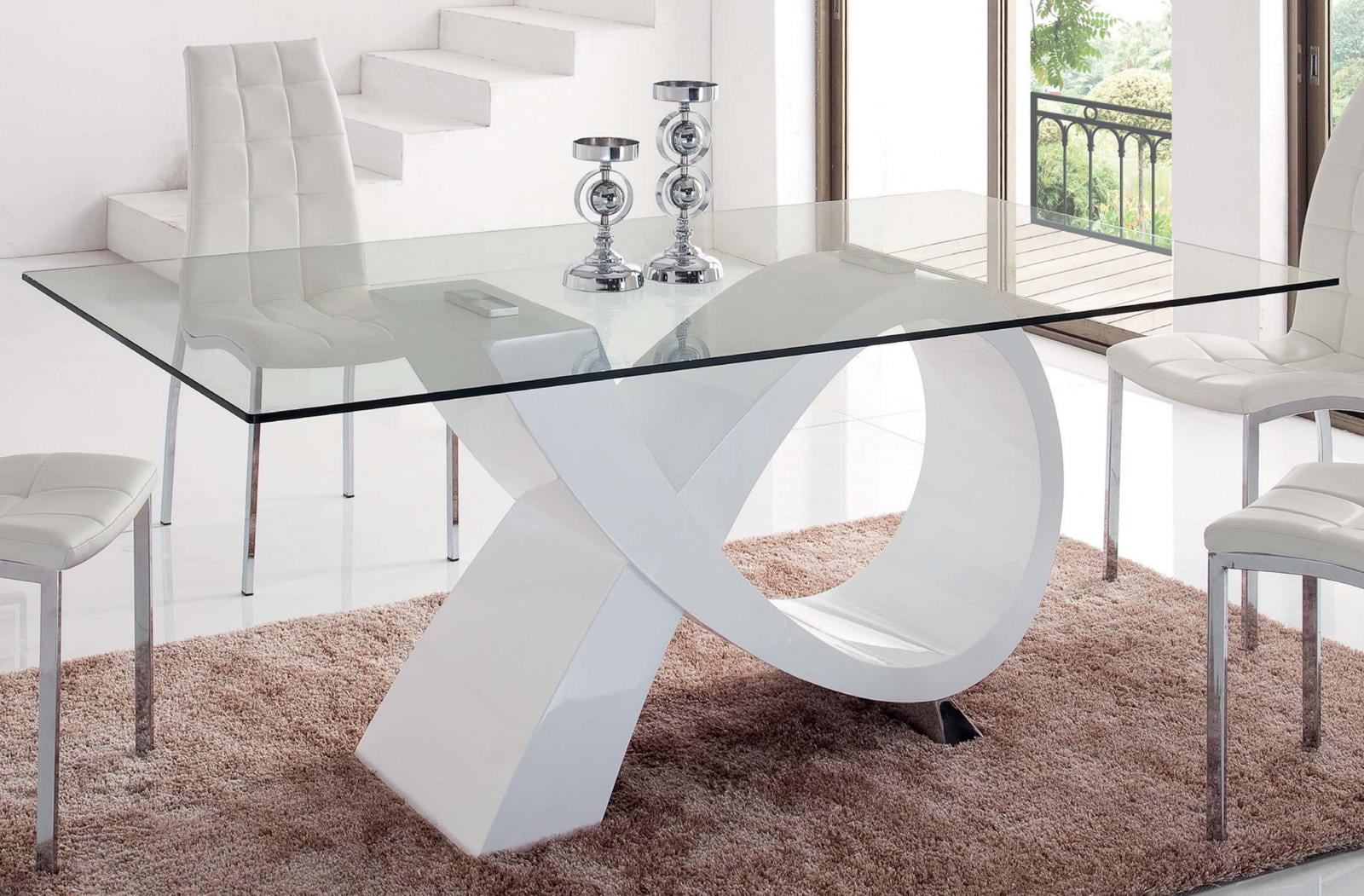 Modern Rectangular Glass Top High Gloss Finish White Dining Table ESF