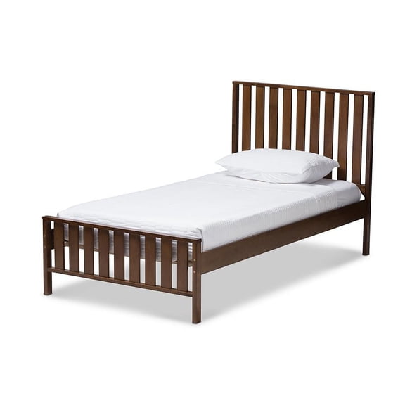 Baxton Studio Harlan Modern Classic Mission Style Brown-Finished Wood Twin Platform Bed/Twin/Mission/Brown/Medium Wood/Rubber Wood/Poplar