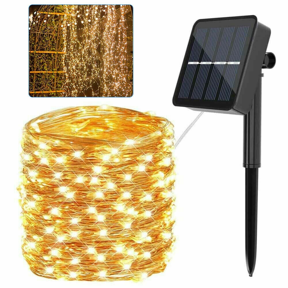 2 Pack 66FT 200 LED 8 Modes Solar String Cooper Wire Fairy Light Outdoor Yard US