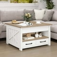 thumbnail image 2 of DEXTRUS Farmhouse Lift Top Coffee Table with Shelf and Drawers, Square Center Table for Living Room, Gray Wash, 2 of 8