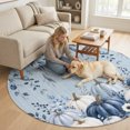 thumbnail image 2 of Small Round Rug 3Ft, Thanksgiving Pumpkins Non-Slip Washable Circle Rugs Carpet, Fall Blue Eucalyptus Pastoral Floral Indoor Outdoor Rug Floor Mats Throw Runner for Bedroom Living Room Bathroom, 2 of 8