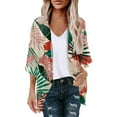 thumbnail image 2 of Pink 3/4 Sleeve Cardigan for Women Dressy,Kimono Cardigans for Women Summer Floral Print Puff Sleeve Chiffon Tops Lightweight Loose Cover Up Casual Blouse Tops, 2 of 4
