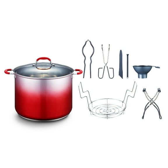 CONCORD 20 Quart Stainless Steel Canning Pot Set. Includes Canning Rack, Tongs, Jar Lifter, Funnel, Wrench, Lid Lifter, Mixer/Measurer (Induction Compatible) Ruby