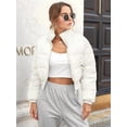 thumbnail image 4 of Women' S Cropped Quilted Puffer Jacket Outerwear Coats White M, 4 of 9