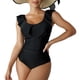 thumbnail image 1 of Traje de baño de una pieza con volantes de moda Slim Fitting cuello redondo traje de baño de una pieza para mujer negro L, 1 of 8