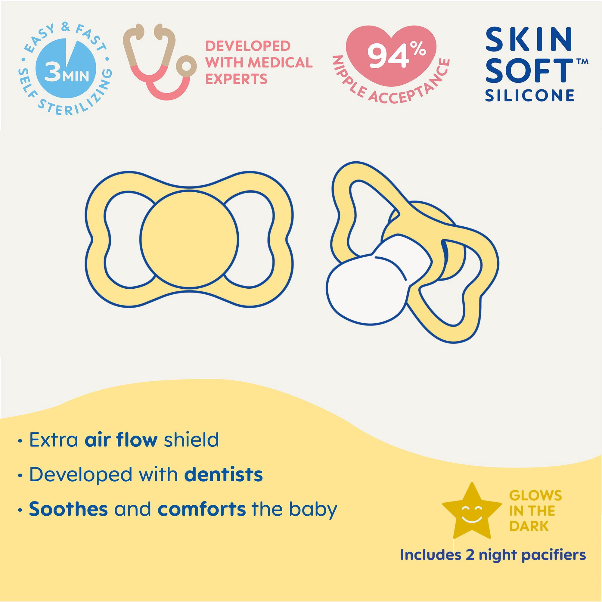 MAM Air Day & Night Pacifier, for Sensitive Skin, Glows in The Dark, 16+ Months, Unisex, 4 Count
