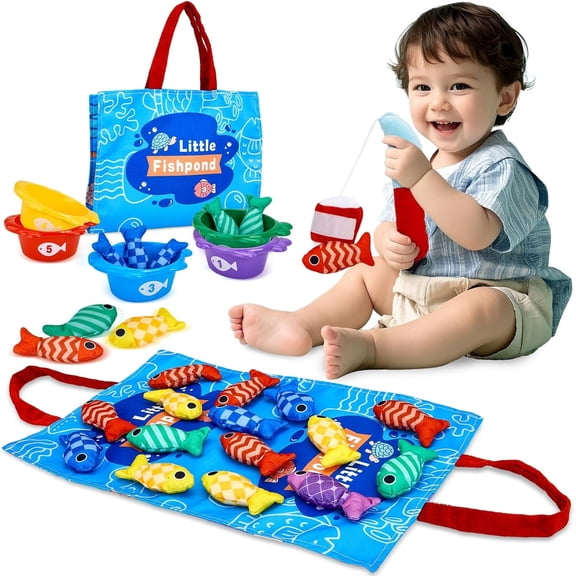 Toys for 1 Year Old Girl Boy, Montessori Baby Toys 12-18 Months, Cloth Fishing Game with Stacking Cups, 1 Year Old Girl Boy Gifts, Toddler Learning Toy 1 2 3 Year Old, Baby Birthday Christmas Gifts