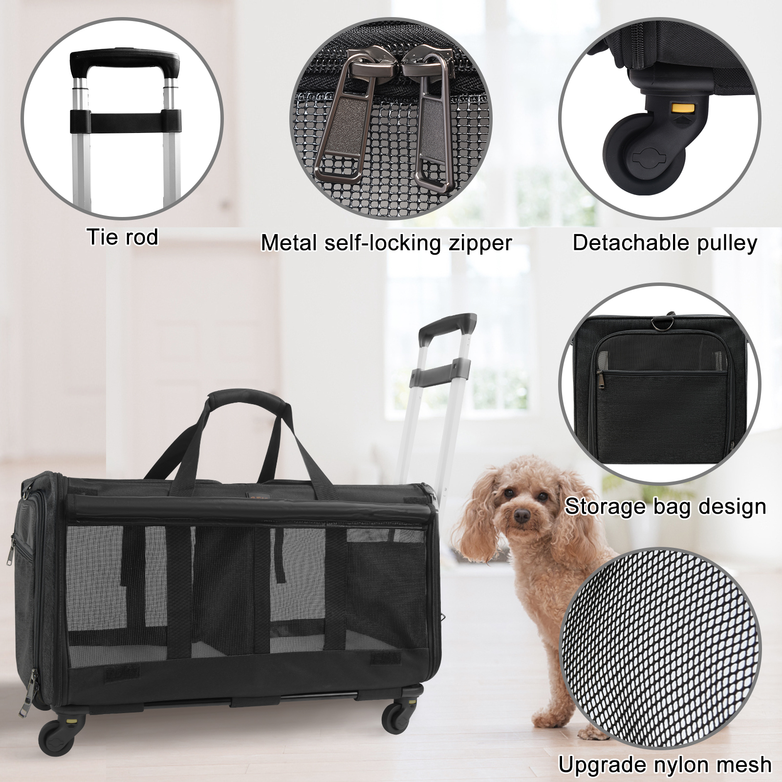ELEGX Double-Compartment Pet Rolling Carrier with Wheels photo 5